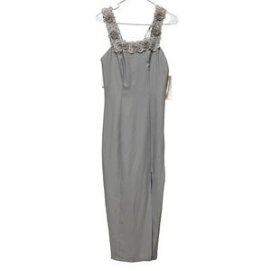 Let’s fashion Vintage Grey formal classy midi pencil floral dress